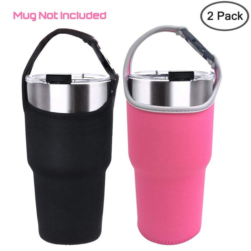 DanziX 2 Pack Tumbler Carrier Holder Pouch for All 30oz Stainless Steel Travel Insulated Coffee Mug,DanziX Neoprene Sleeve with Carrying Handle,Fit for YETI Rambler Ozark Trail Rtic and More-Black,Rosy - Image 2